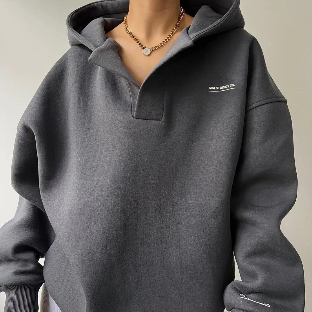 Women's Oversized V-Neck Hoodie Sweatshirt