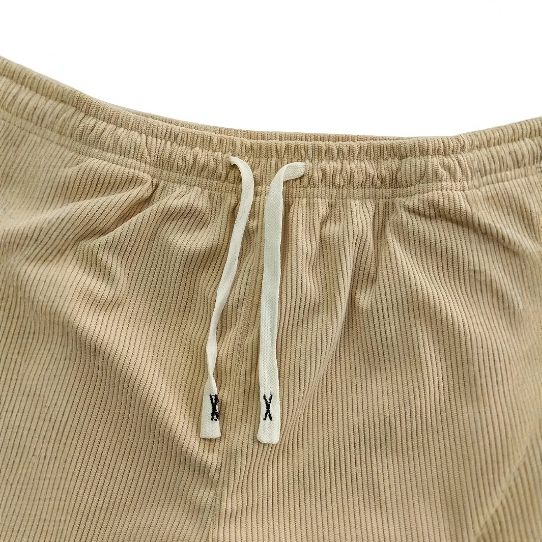 Men's Straight Leg Ribbed Pants Drawstring Waist
