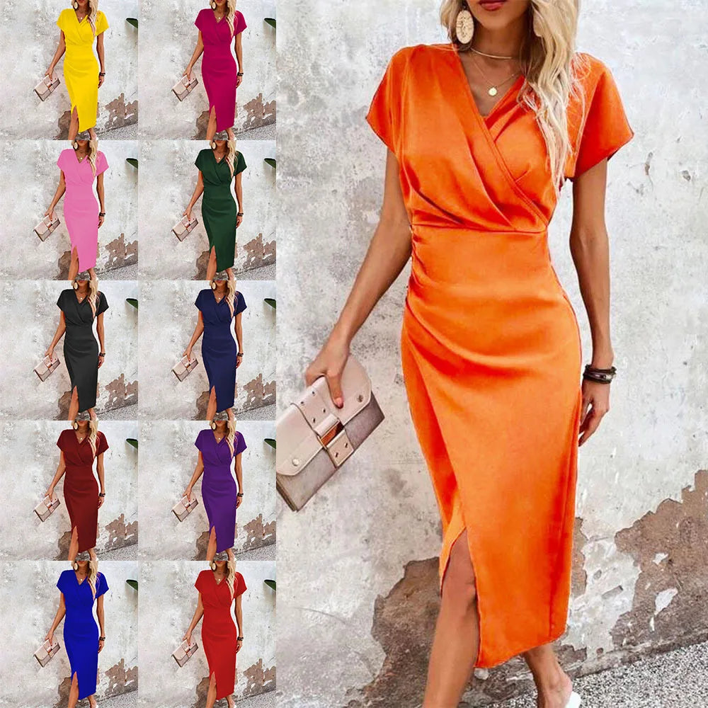 Women's Casual V-Neck Mini Dress - Fashinoza