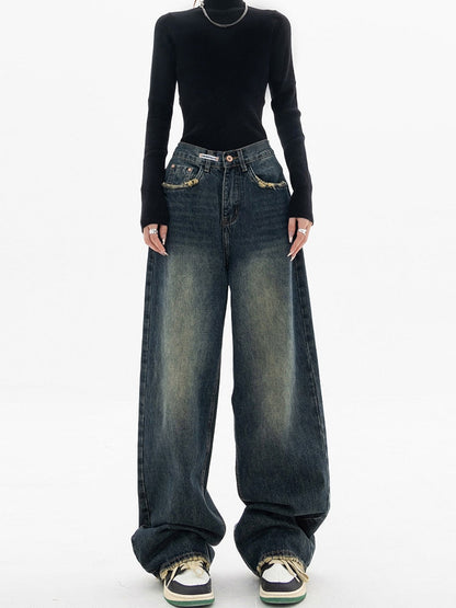 Women's High-Waisted Distressed Wide Leg Jeans Comfortable Casual - 
Fashinoza
