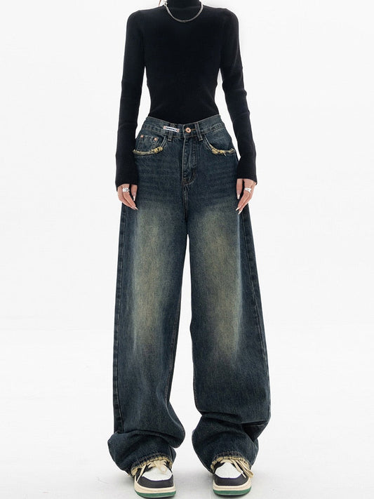 Women's High-Waisted Distressed Wide Leg Jeans Comfortable Casual - 
Fashinoza