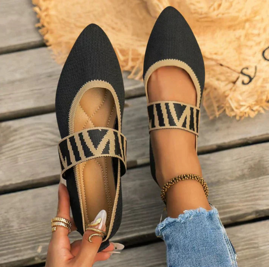 Women's Pointed Toe Flats Elastic Knit Upper - 
Fashinoza