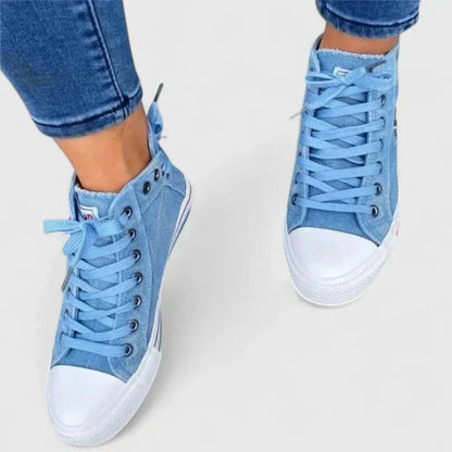 Women's High Denim Sneakers Lace-Up Side Zip