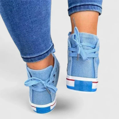 Women's High Denim Sneakers Lace-Up Side Zip