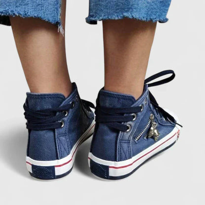 Women's High Denim Sneakers Lace-Up Side Zip