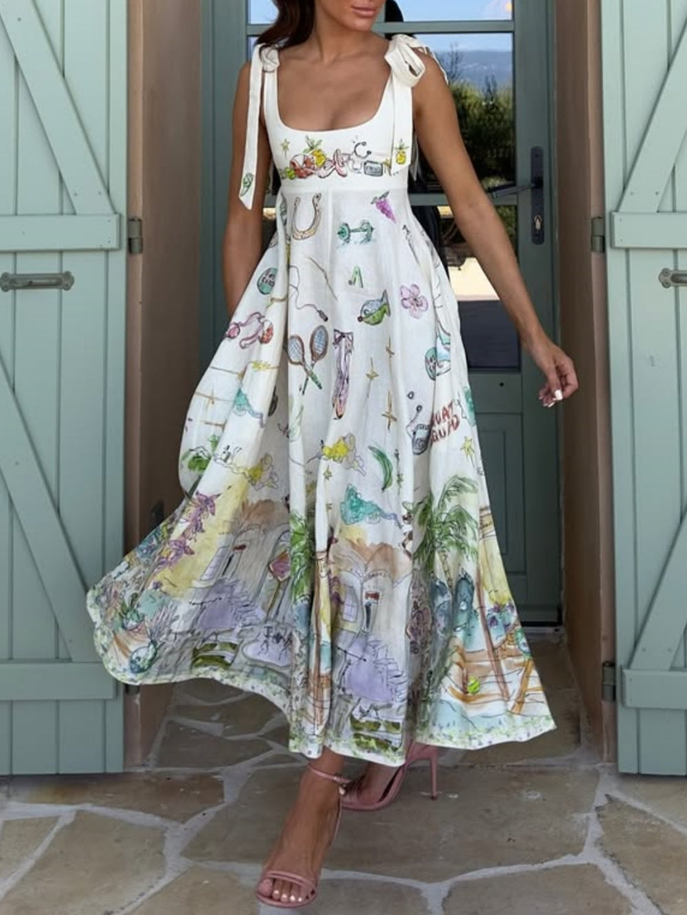 Women's Painted Ballet Tie Midi Dress - Fashinoza