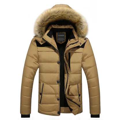 Men's Down Parka Wool Lined Hooded Jacket Warm Black
