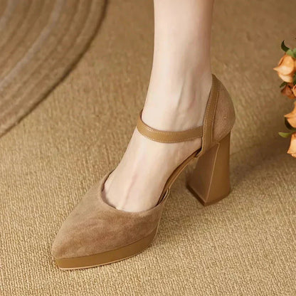 Women's Ankle Strap High Heels Block Pumps