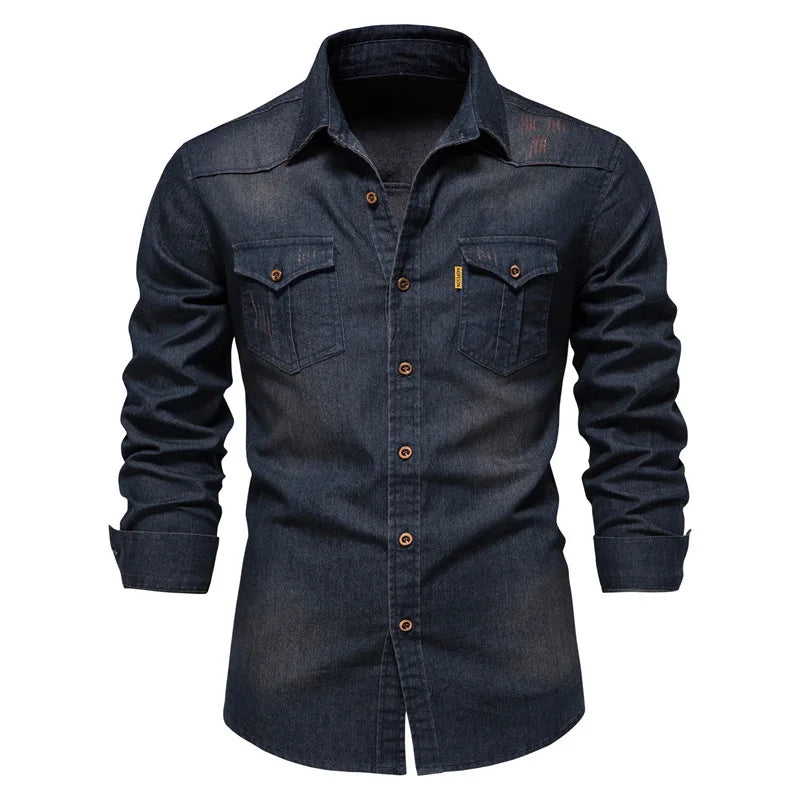 Men's Long Sleeve Shirt Cotton Contrast Buttons Fold Down Collar - 
Fashinoza