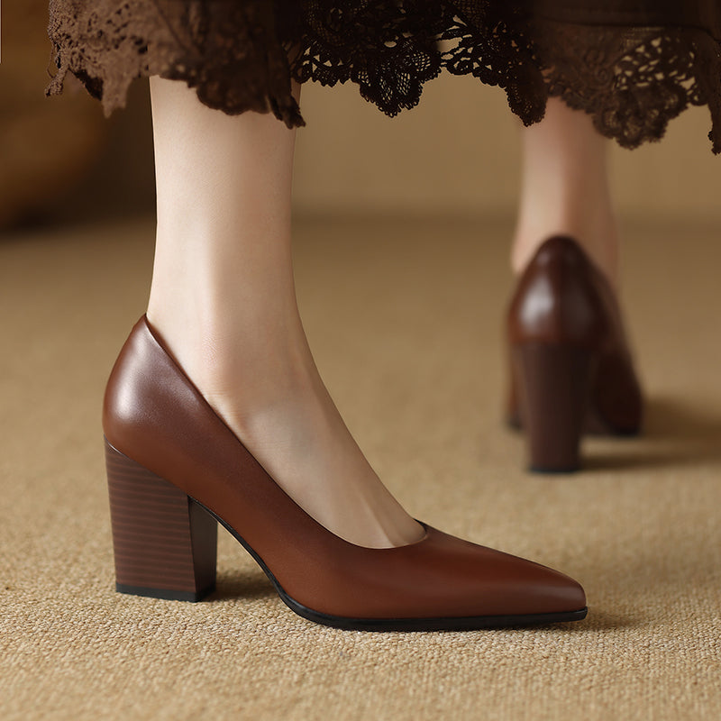 Women's Pointed Toe Pumps Block Heel Slip On Shoes