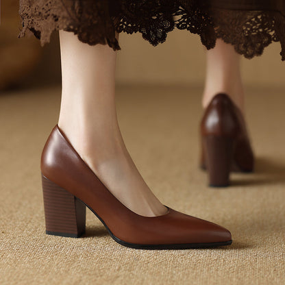 Women's Pointed Toe Pumps Block Heel Slip On Shoes