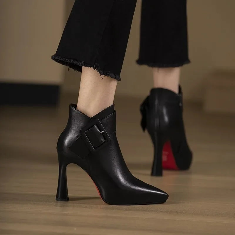 Women's Buckle Heel Boots