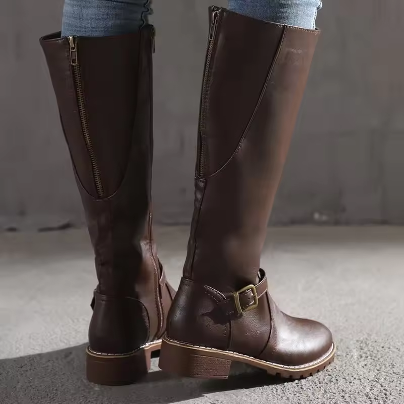 Women's Slip On Boots Buckle Strap