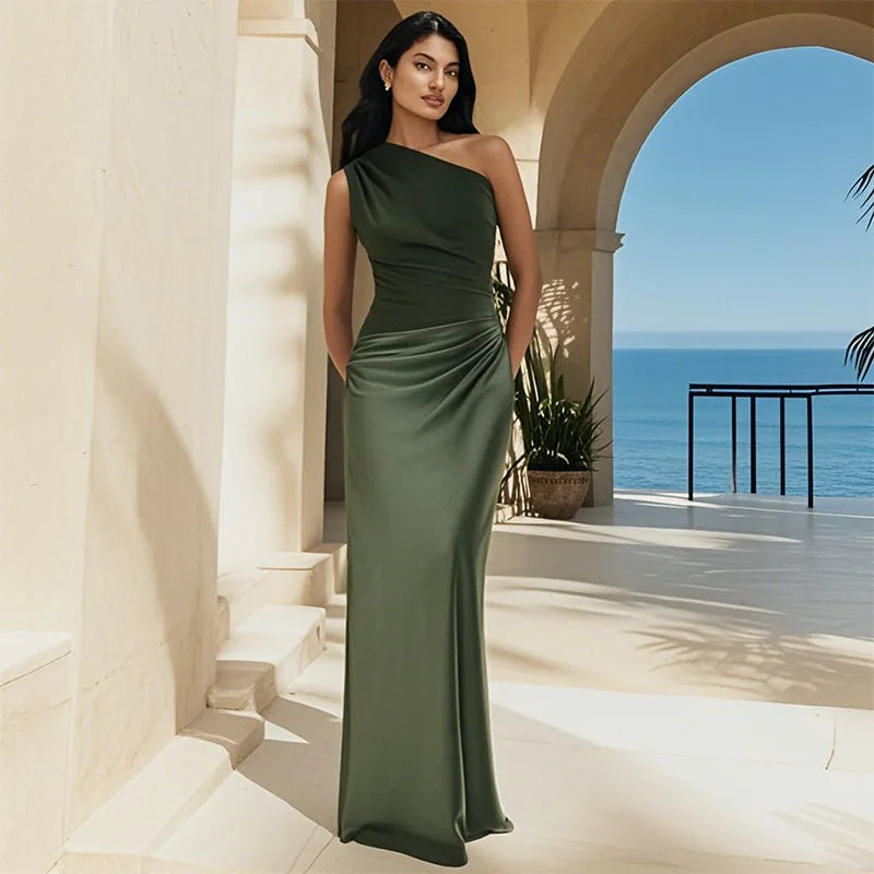One-Shoulder Draped Maxi Dress