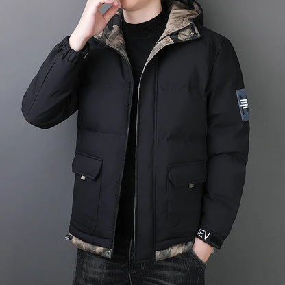 Men's Winter Parkas Windproof Jacket With Hood Multi-Pocket