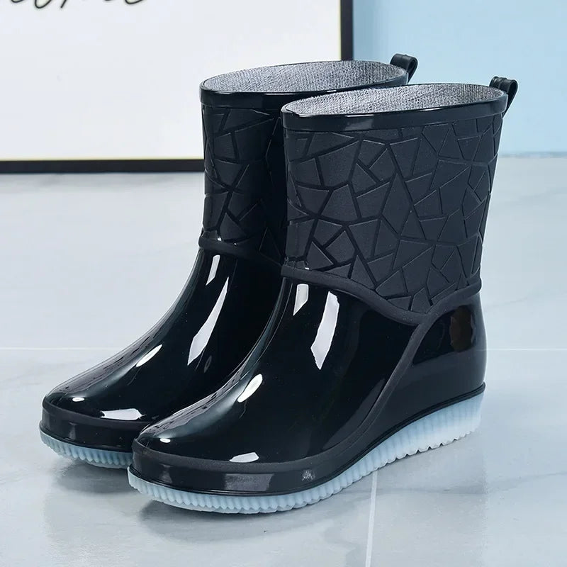 Women's Waterproof Rain Boots Lightweight Non-Slip Mid-Calf