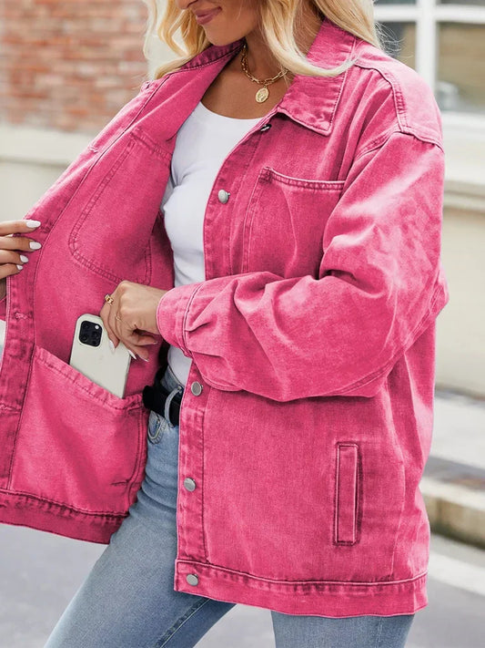 Women's Denim Jacket Oversized Blue Casual - Fashinoza