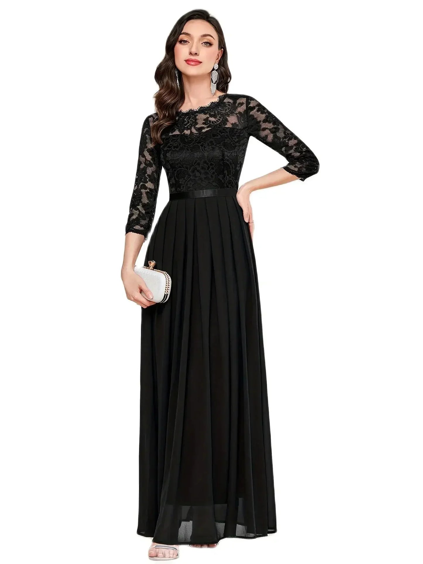 Women's Lace Formal Evening Dress Quarter Sleeve