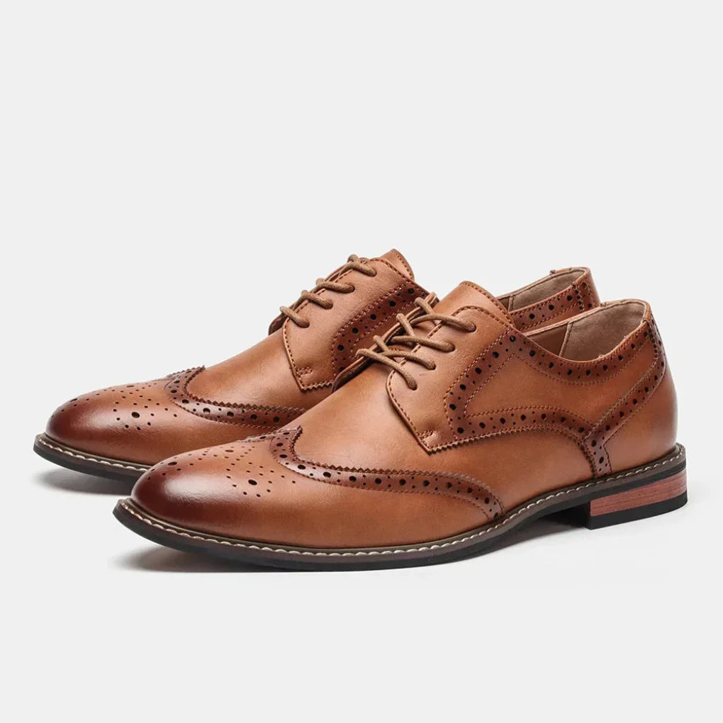 Men's Leather Wingtip Oxford Shoes Brown