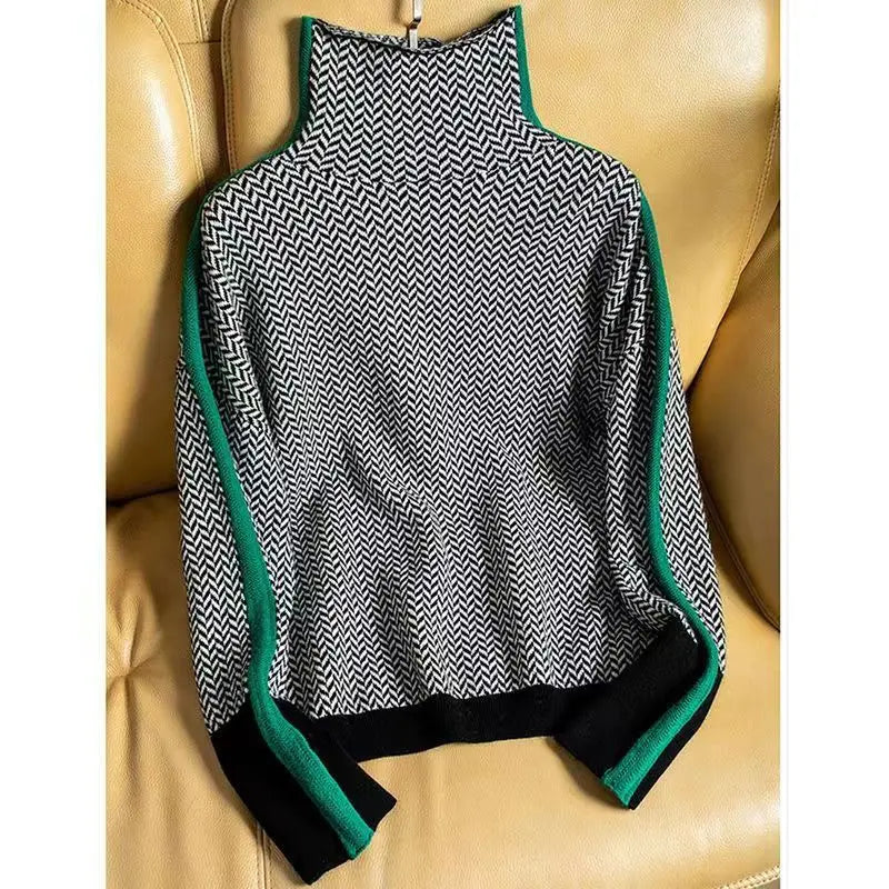 Women's Long Sleeve Sweater Contrasting Trim