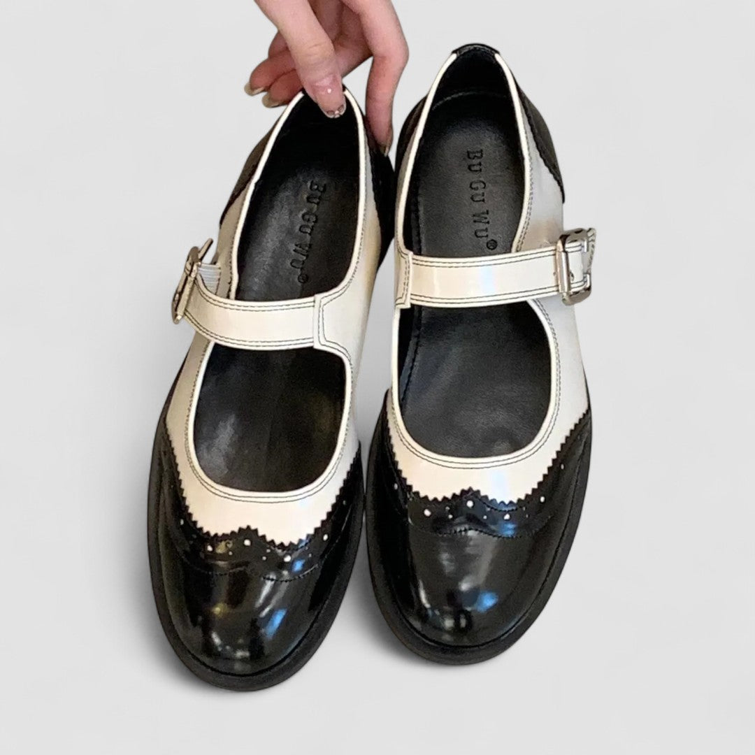 Women's Leather Mary Jane Shoes Low Heel Two-Tone