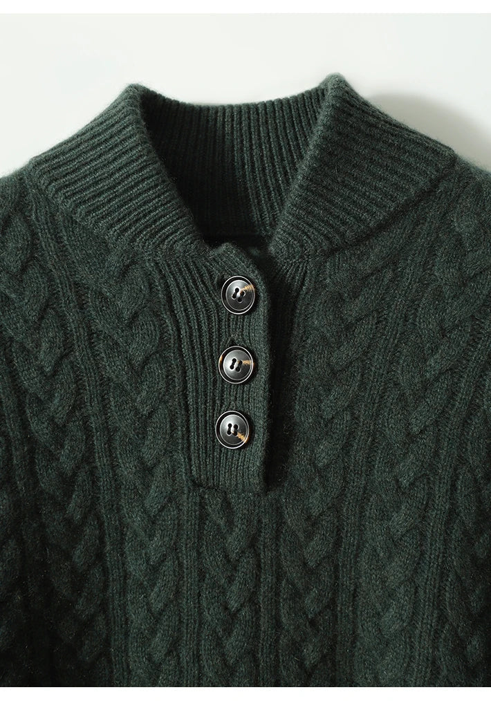 Cable-Knit Button Collar Sweater