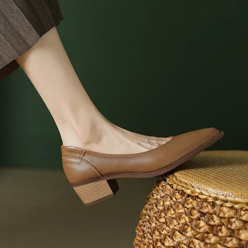 Women's Pointed Toe Block Heel Pumps Mid Heel Slip On Shoes