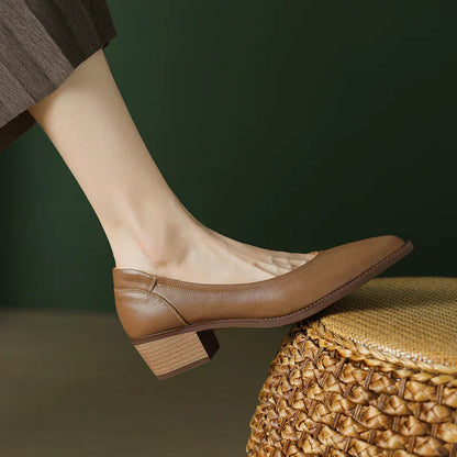 Women's Pointed Toe Block Heel Pumps Mid Heel Slip On Shoes