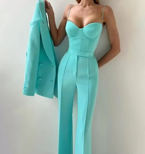 Tiffany Women's Blazer Set Corset Flare Pants