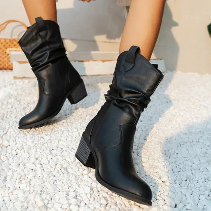 Women's Slouchy Block Heel Mid Calf Boots
