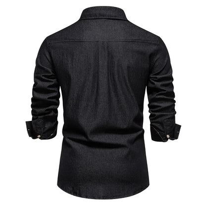 Men's Long Sleeve Button Front Shirt Cotton Fold Down Collar
