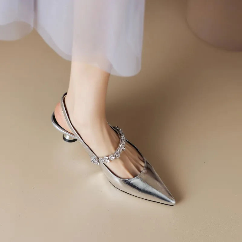 Women's Pointed Toe Pumps Crystal Slingback Heels
