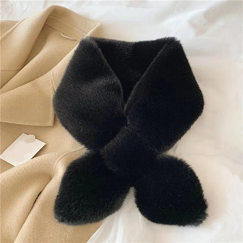 Women's Wrap Collar Scarf Fur Trim Cross Design - 
Fashinoza