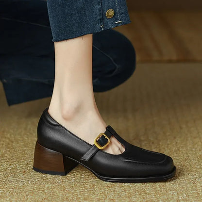 Women's T-Strap Mary Jane Square Toe Low Heel Shoes