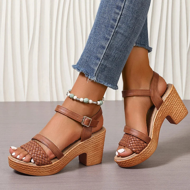 Women's Block Heel Sandals Braided Strap