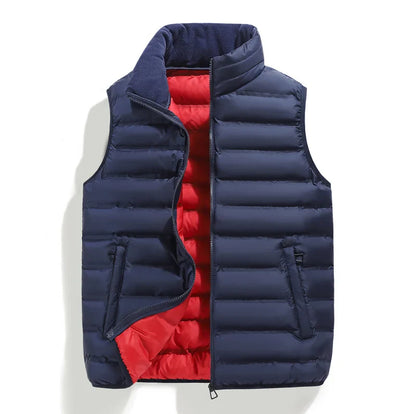 Men's Down Vest Sleeveless Zipper Windproof Solid Black
