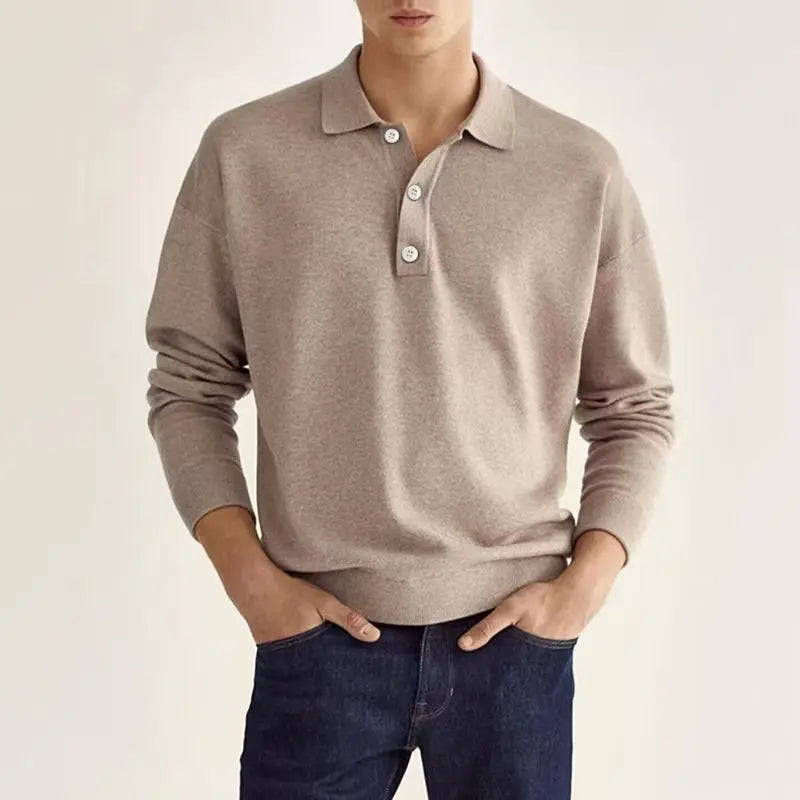 Men's Long Sleeve Polo Shirt Ribbed Cuffs - 
Fashinoza