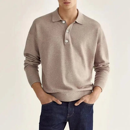 Men's Long Sleeve Polo Shirt Ribbed Cuffs - 
Fashinoza