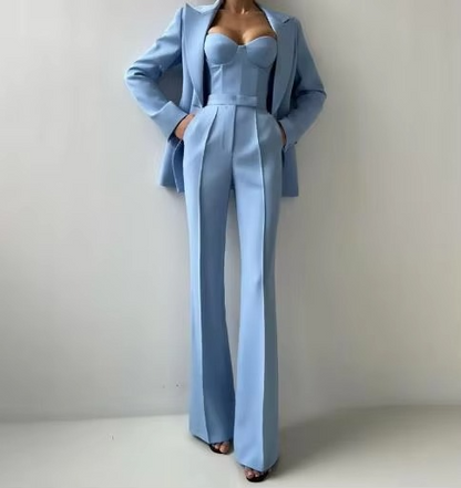 Tiffany Women's Blazer Set Corset Flare Pants