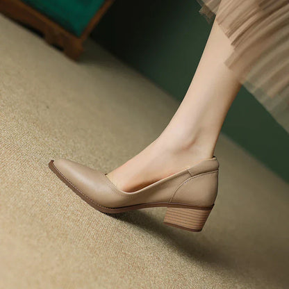 Women's Pointed Toe Block Heel Pumps Mid Heel Slip On Shoes
