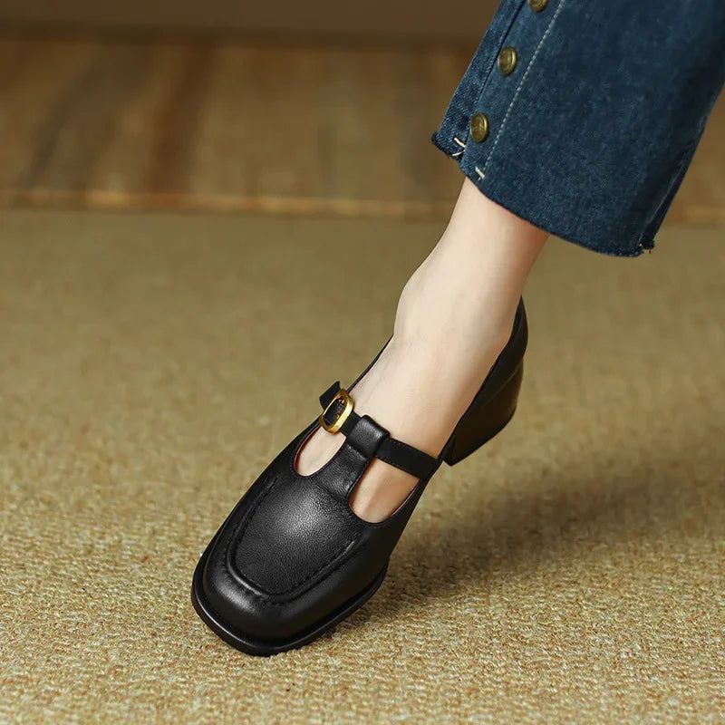 Women's T-Strap Mary Jane Square Toe Low Heel Shoes