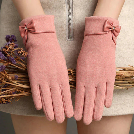 Women's Fitted Bow Detail Gloves Wrist-Length Soft - 
Fashinoza