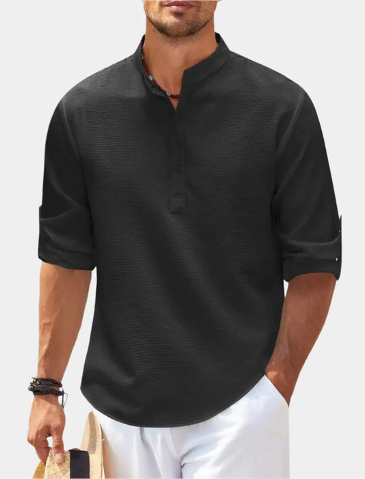 Men's Short Sleeve Stand Collar Shirt - Fashinoza
