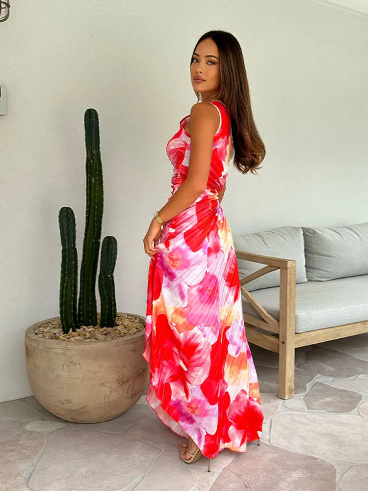 Asymmetric Pleated Maxi Dress