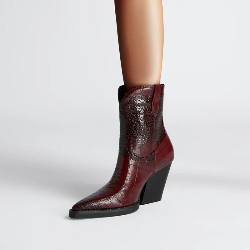 Women's Ankle Boots Croc Embossed - Fashinoza
