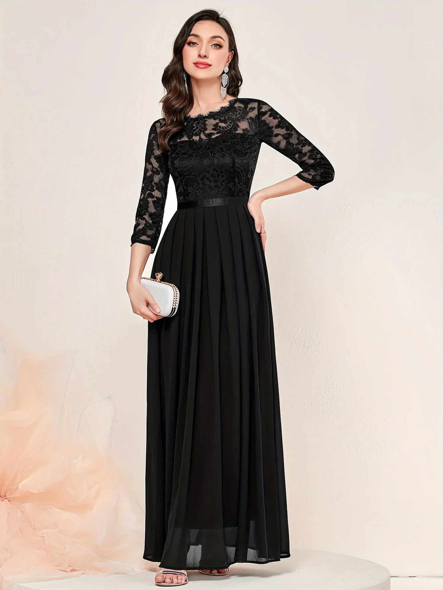 Women's Lace Formal Evening Dress Quarter Sleeve