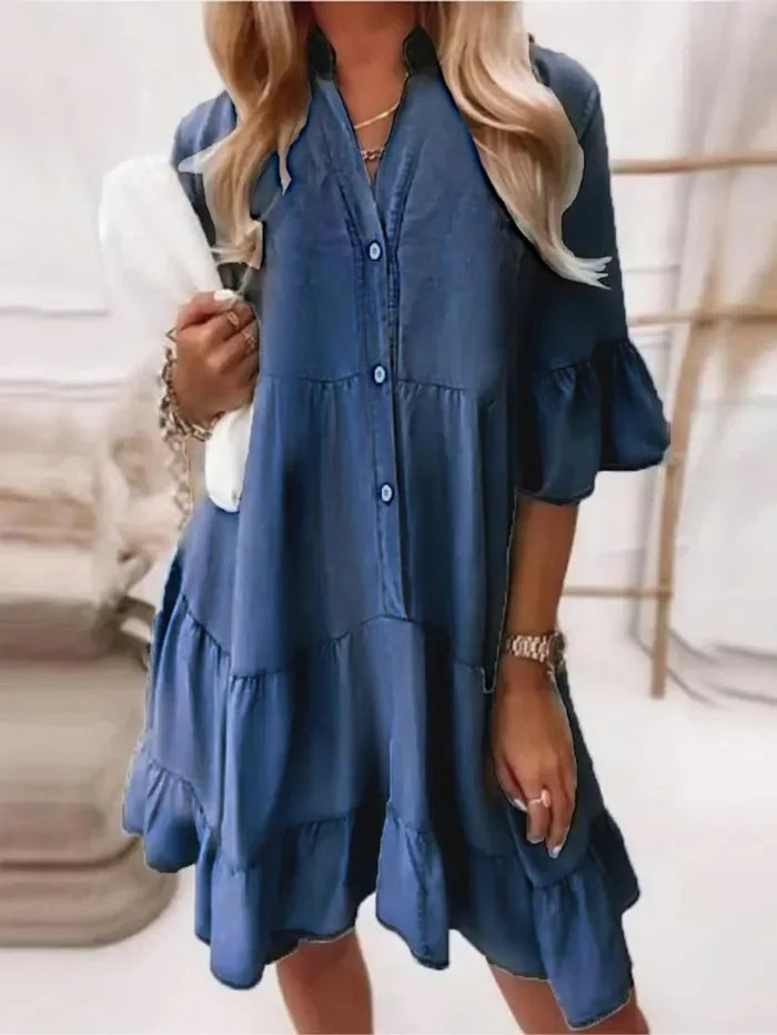 Women's Ruffle Mini Dress Button Down
