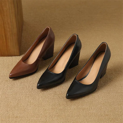 Women's Pointed Toe Pumps Block Heel Slip On Shoes