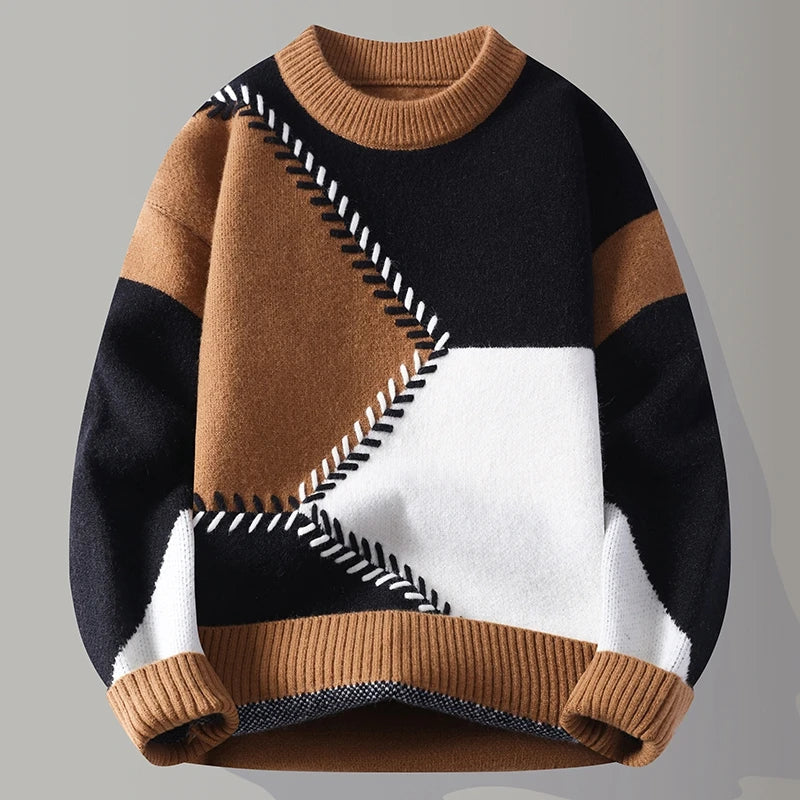 Colorblock Stitch Knit Sweater