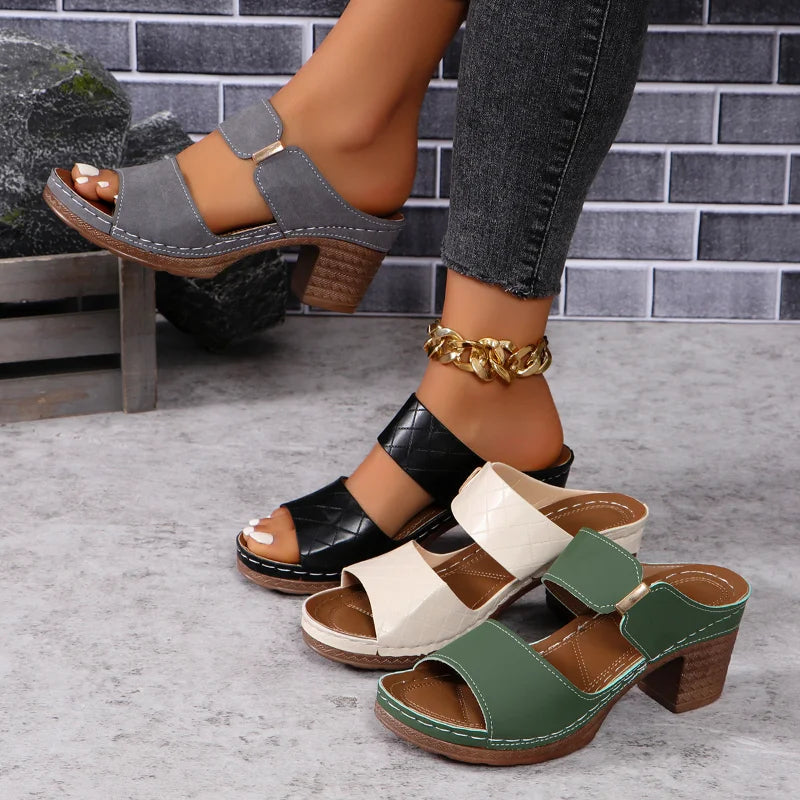 Women's Arch Support Flat Sandals Block Heel